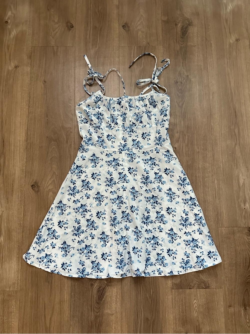 Blue Floral Tie-Strap Dress